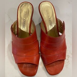 Joan & David Wedge Sandals Leather Tangerine Orange Size 7.5